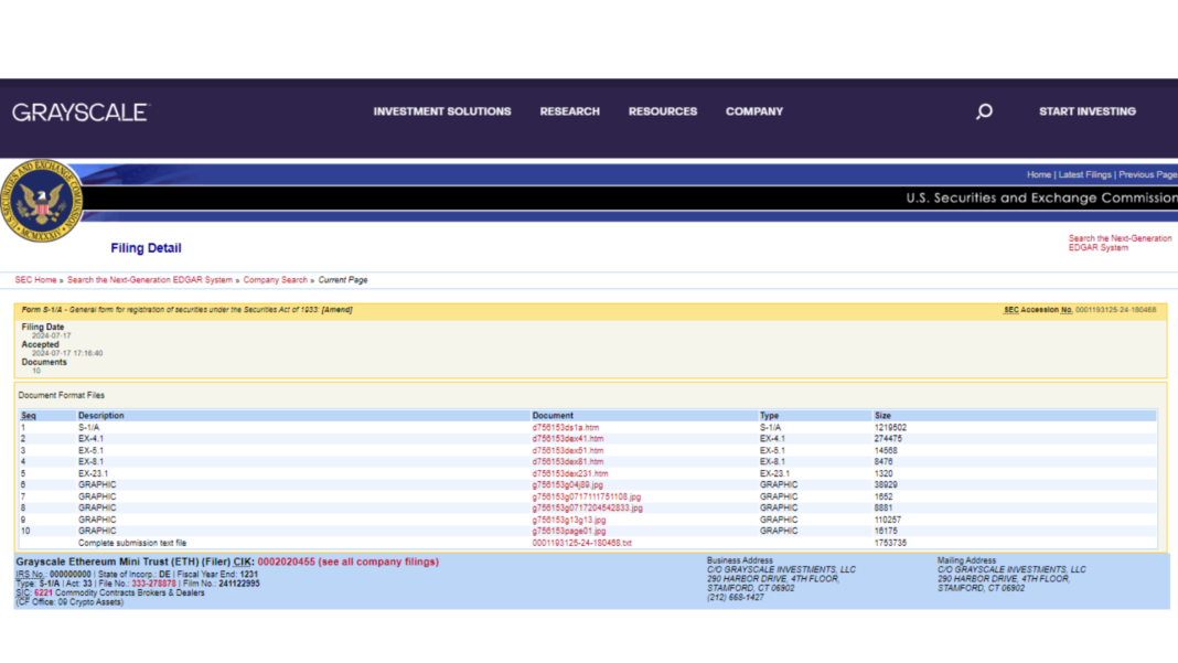 Grayscale mini ethereum ETF approved by SEC