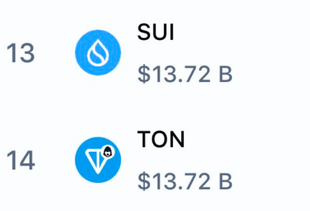 Sui Flips Ton in Marketcap