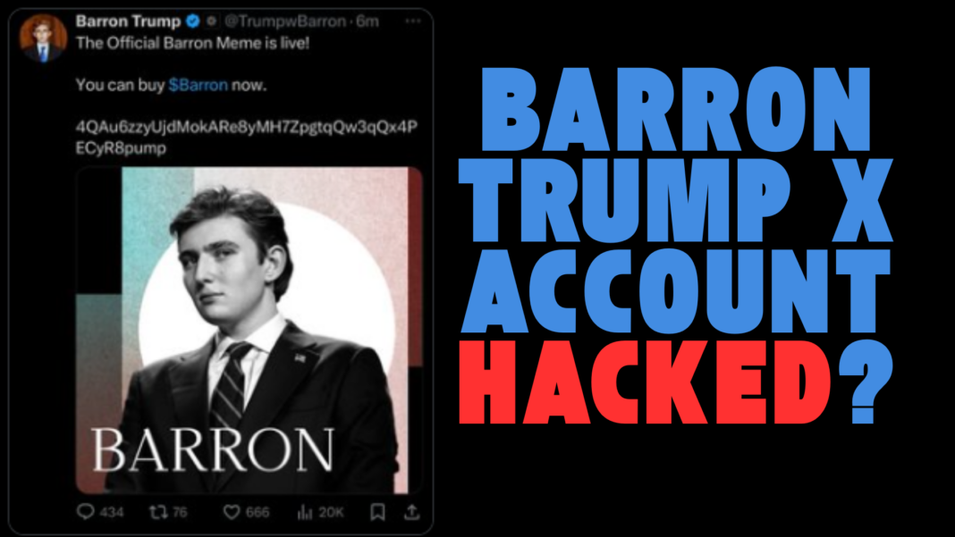 Barron Trump X Post Promoting $BARRON Memecoin Raises Red Flags After X Account Gets Taken Down, Barron Trump X account Hacked