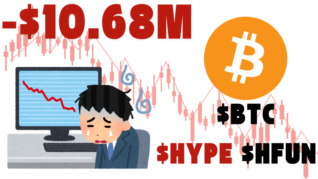 Crypto Trader Suffers $10.39M Loss Via 50x BTC Long Position With Extra Losses on HYPE and HFUN Trades