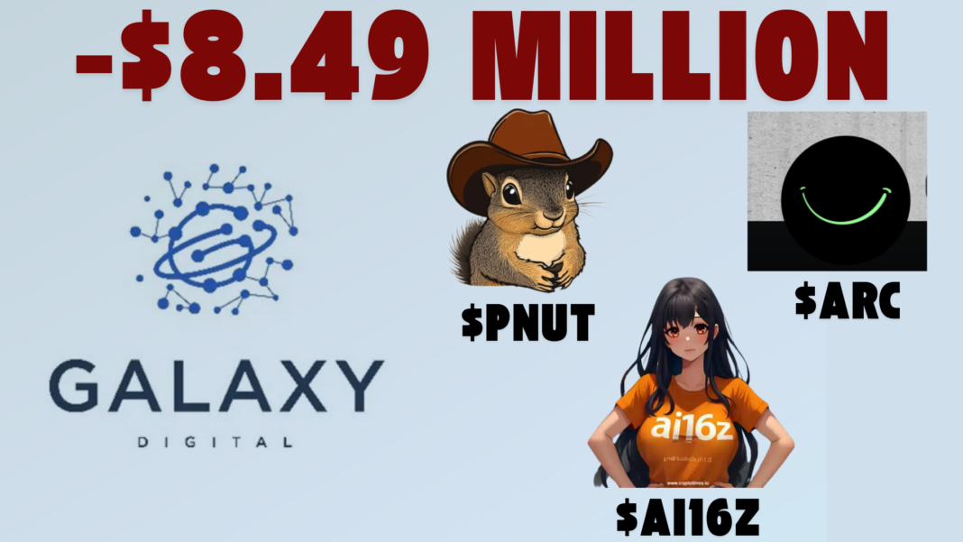 Galaxy Digital’s Strategic Investment into $PNUT, $ai16z, and $arc Memecoins Leads to $8.49 Million in Floating Losses