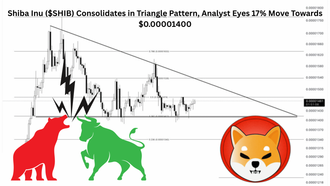 Shiba Inu ($SHIB) Consolidates in Triangle Pattern, Analyst Eyes 17% Move Towards $0.00001400