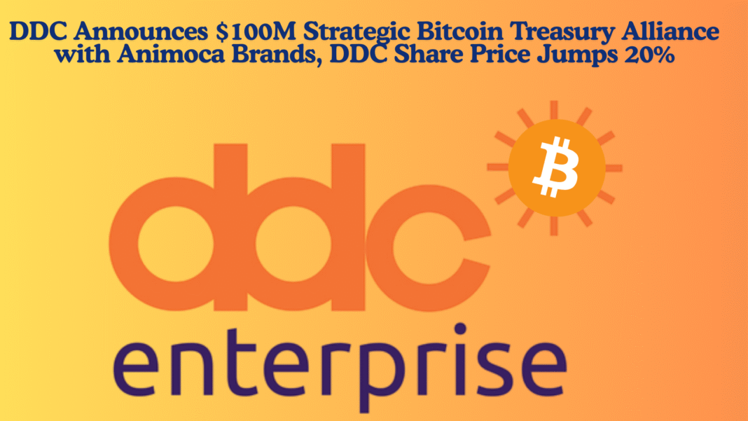 DDC Announces $100M Strategic Bitcoin Treasury Alliance with Animoca Brands, DDC Share Price Jumps 20%