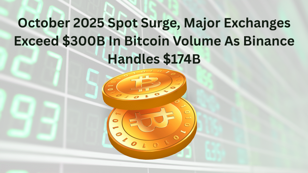 October 2025 Spot Surge, Major Exchanges Exceed $300B In Bitcoin Volume As Binance Handles $174B