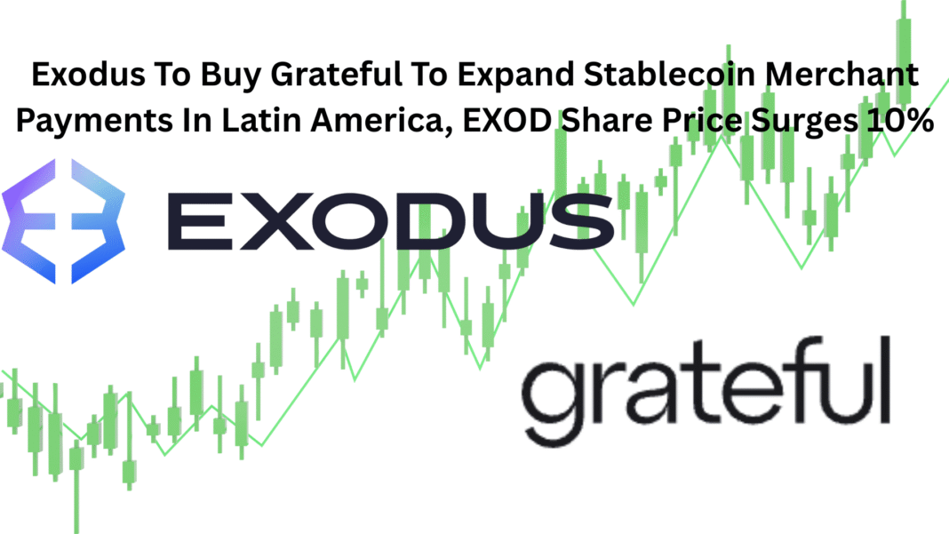 Exodus To Buy Grateful To Expand Stablecoin Merchant Payments In Latin America, EXOD Share Price Surges 10%